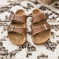 Floral Double Band Leather Sandals