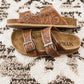 Floral Double Band Leather Sandals