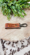 Tooled Leather Keychain - Turquoise